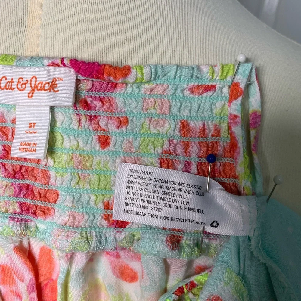 EUC Cat and Jack size 5T maxi dress. Floral pattern with neon accent color. - Picture 3 of 5